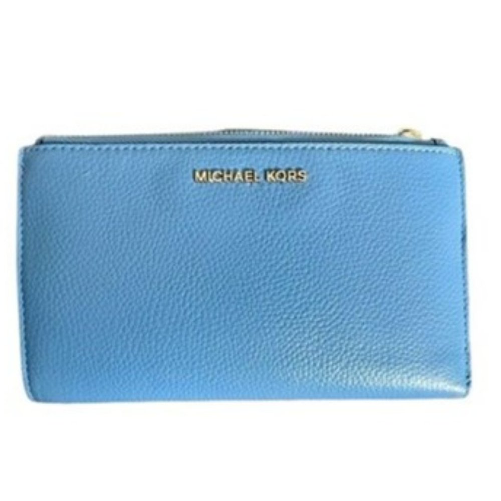 Michael Kors Baby Blue Saffiano Leather Double Zip Wristlet Wallet